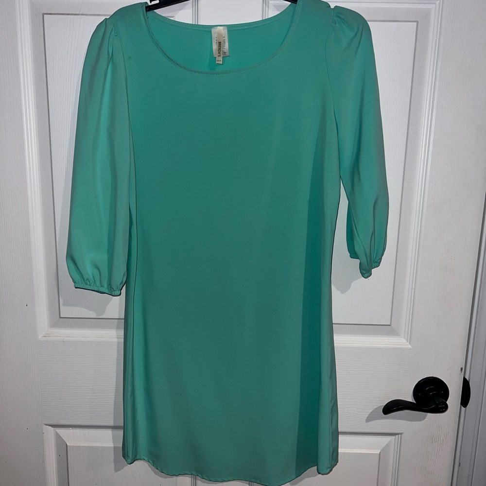 Chic Teal Midi Dress with Puff Sleeves